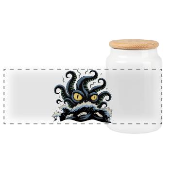 Tentacled Abyssal Beast Illustration - Panoramic Cookie Jar with Wooden Lid - white - Front