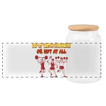 Passion Fitness Motivation Design - Panoramic Cookie Jar with Wooden Lid - white - Front