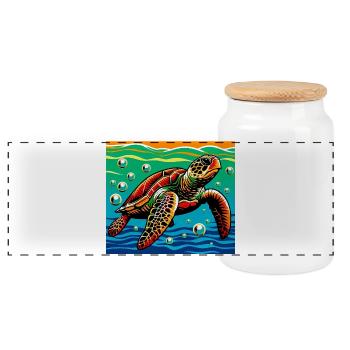 turtle - Panoramic Cookie Jar with Wooden Lid - white - Front