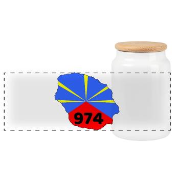 Reunion Island 974 - Panoramic Cookie Jar with Wooden Lid - white - Front