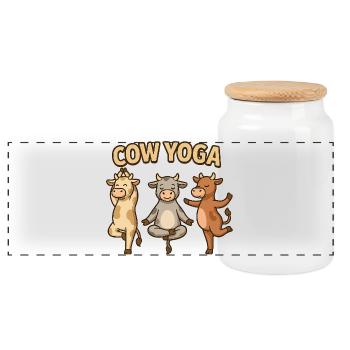 Kuh Yoga Illustration - Panorama Keksdose mit Holzdeckel - Weiß - Vorne