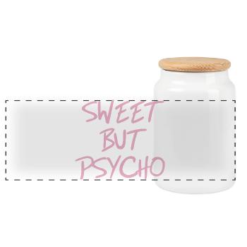 Sweet but Psycho Saying in Pink - Panoramic Cookie Jar with Wooden Lid - white - Front