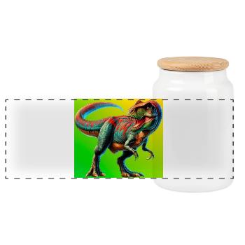 dinosaure - Boîte à biscuits avec couvercle en bois - blanc - Devant