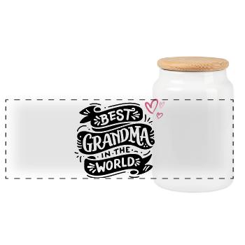 Made with Love – Heart Design Baby & Family - Panoramic Cookie Jar with Wooden Lid - white - Front