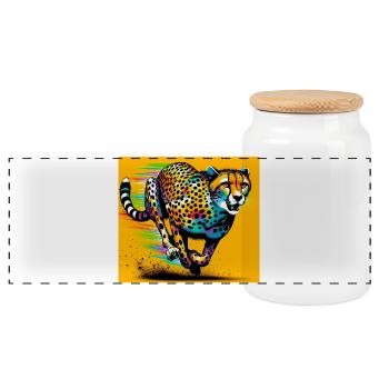 cheetah - Panoramic Cookie Jar with Wooden Lid - white - Front