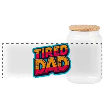 Tired Dad Retro Bold Graphic, Fathers  - Panoramic Cookie Jar with Wooden Lid - white - Front
