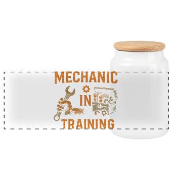 Mechanic in training - Panoramic Cookie Jar with Wooden Lid - white - Front