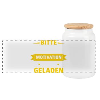 Bitte warten – Motivation wird geladen Spruch Shir - Panorama Keksdose mit Holzdeckel - Weiß - Vorne