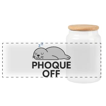 Phoque Off – Jeu de mots drôle et décalé - Boîte à biscuits avec couvercle en bois - blanc - Devant