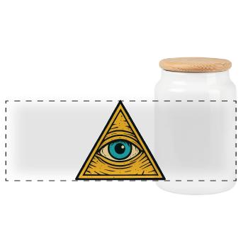 Auge im Dreieck Illustration - Panorama Keksdose mit Holzdeckel - Weiß - Vorne