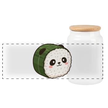 Panda Sushi – Cute Anime Food Design - Panoramic Cookie Jar with Wooden Lid - white - Front