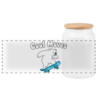 Cool Moves Eisbär Skateboard - Panorama Keksdose mit Holzdeckel - Weiß - Vorne