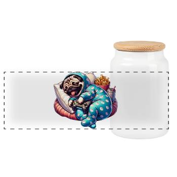 Gaming Pug Couch Adventure - Panoramic Cookie Jar with Wooden Lid - white - Front