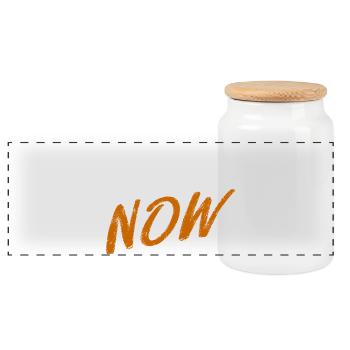 Serenity Now, Typography with a Brush - Panoramic Cookie Jar with Wooden Lid - white - Front