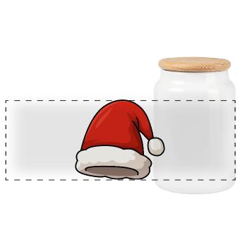 Santa Hat Illustration - Panoramic Cookie Jar with Wooden Lid - white - Front