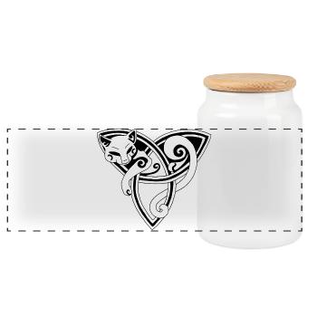 Schwarze Katze und keltisches Symbol - Panorama Keksdose mit Holzdeckel - Weiß - Vorne