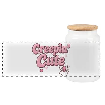 Creepin Cute / Y2K Halloween Design - Panoramic Cookie Jar with Wooden Lid - white - Front