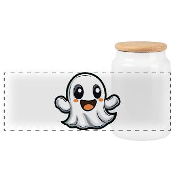 Fantôme Halloween Bande dessinée mignonne - Boîte à biscuits avec couvercle en bois - blanc - Devant