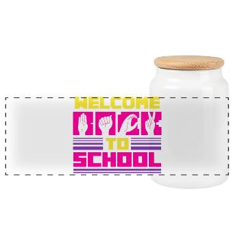 ASL Dolmetscher Gebärdensprache Welcome To School - Panorama Keksdose mit Holzdeckel - Weiß - Vorne