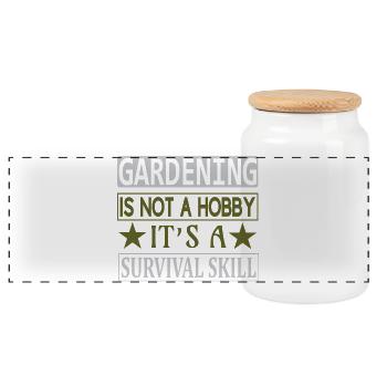 Gardening not a hobby, survival skill - Panoramic Cookie Jar with Wooden Lid - white - Front