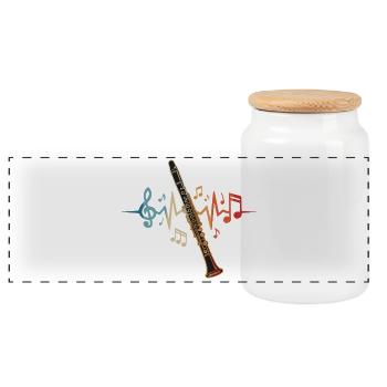 Clarinet, heartbeat, clarinetist, musician - Panoramic Cookie Jar with Wooden Lid - white - Front