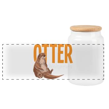 Otter Whisperer Sea Otter Cartoon - Panoramic Cookie Jar with Wooden Lid - white - Front
