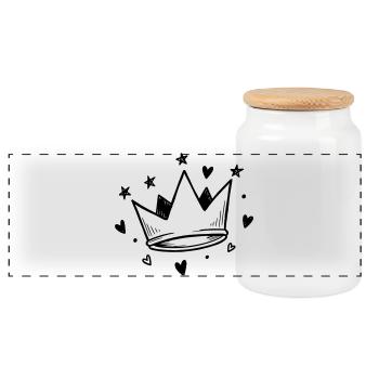 Sweet Crown with Hearts & Stars | Doodle Look - Panoramic Cookie Jar with Wooden Lid - white - Front