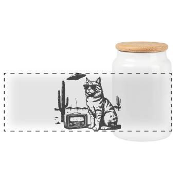 Sunglasses cat in desert retro - Panoramic Cookie Jar with Wooden Lid - white - Front
