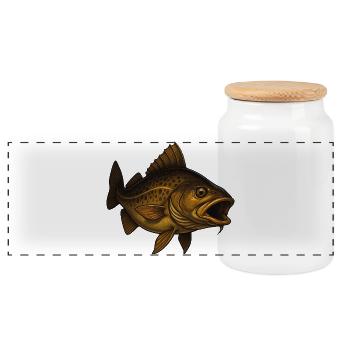 Majestätischer Fisch mit Offenem Maul - Panorama Keksdose mit Holzdeckel - Weiß - Vorne