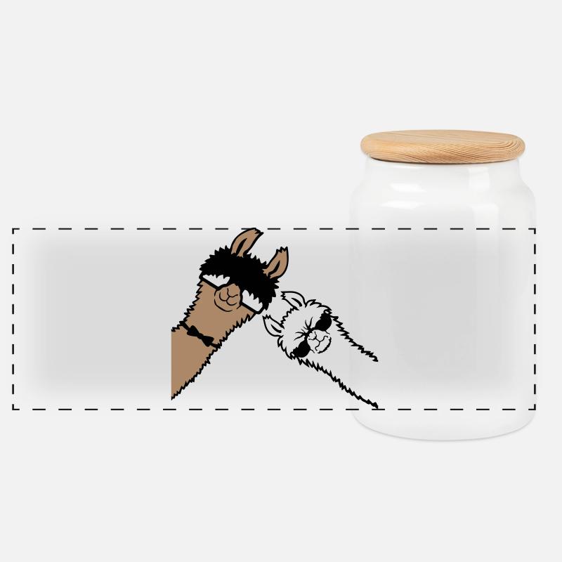 2 Coole Lamas Sonnenbrillen Lustige Nerd Freunde - Panorama Keksdose mit Holzdeckel - Weiß