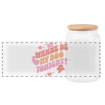 Wanne be my boo tonight ? Halloween Spooky Season - Panoramic Cookie Jar with Wooden Lid - white - Front