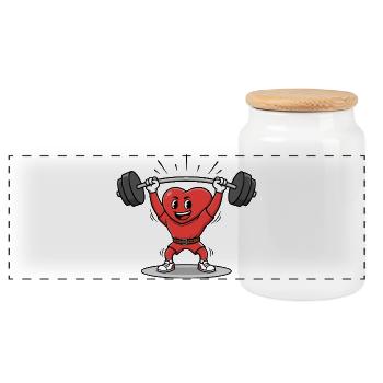 Poids d’haltérophilie fort Conception de dessin animé - Boîte à biscuits avec couvercle en bois - blanc - Devant