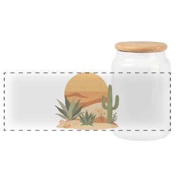 Boho Natur Kakteen - Panorama Keksdose mit Holzdeckel - Weiß - Vorne