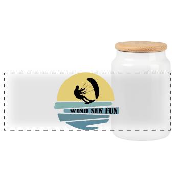 Wind Sun Fun Kitesurfer - Panoramic Cookie Jar with Wooden Lid - white - Front