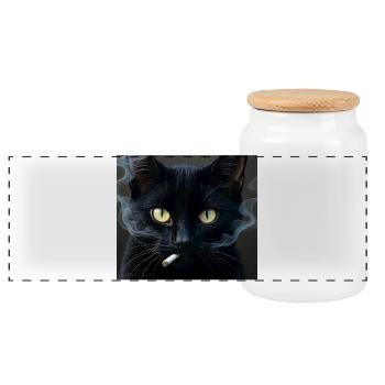 Rauchende Katze Generation Z Meme Katze raucht - Panorama Keksdose mit Holzdeckel - Weiß - Vorne