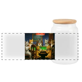 Katzen rauchen Zigaretten Meme Katzen spielen Poke - Panorama Keksdose mit Holzdeckel - Weiß - Vorne