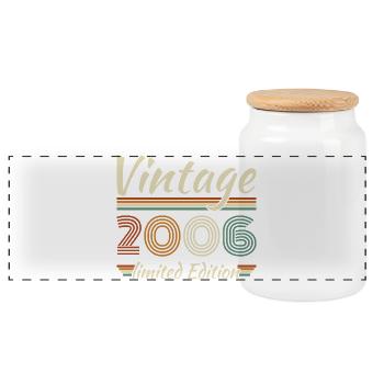 2006 Vintage Retro Birthday Gift - Panoramic Cookie Jar with Wooden Lid - white - Front
