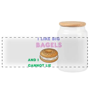 Big Bagels Funny Breakfast Shirt - Panoramic Cookie Jar with Wooden Lid - white - Front
