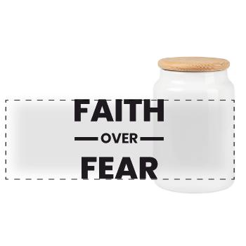 Faith_Over_Fear_Transparent_Black - Panoramic Cookie Jar with Wooden Lid - white - Front