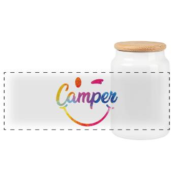 Colorful Camper Smiley Logo - Panoramic Cookie Jar with Wooden Lid - white - Front