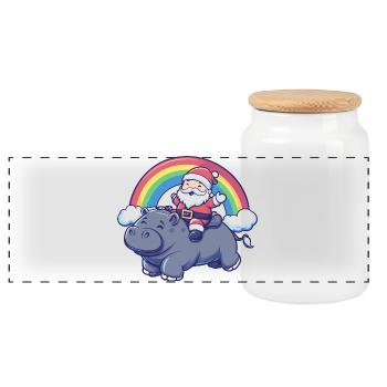 Hippopotamus Santa Claus Christmas - Panoramic Cookie Jar with Wooden Lid - white - Front