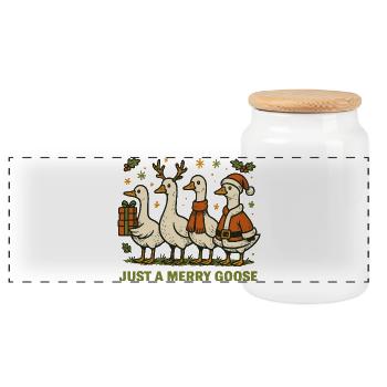 Christmas Just A Merry Goose Holiday Fun - Panoramic Cookie Jar with Wooden Lid - white - Front