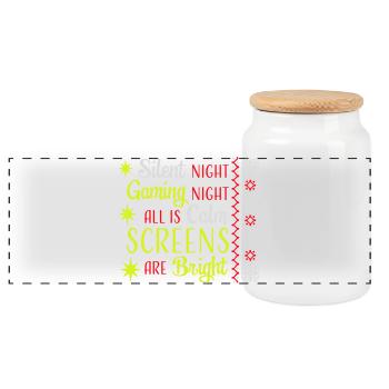 Nuit silencieuse Nuit de jeu Tous les écrans calmes Lumineux - Boîte à biscuits avec couvercle en bois - blanc - Devant