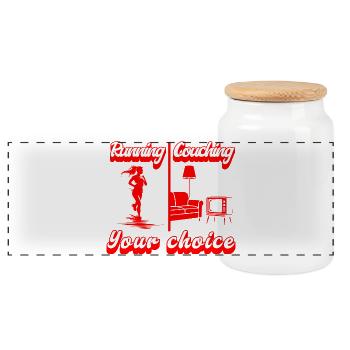 Running or couching? The choice is yours! - Panoramic Cookie Jar with Wooden Lid - white - Front