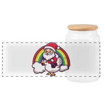 Chicken Santa Claus Christmas - Panoramic Cookie Jar with Wooden Lid - white - Front