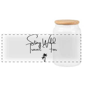 Stay Wild, Travel Far Adventure Shirt - Panoramic Cookie Jar with Wooden Lid - white - Front