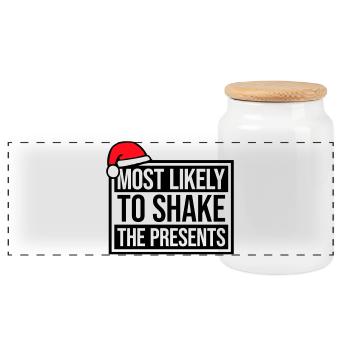 Most Likely to Shake the Presents Weihnachten Spaß - Panorama Keksdose mit Holzdeckel - Weiß - Vorne