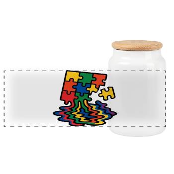 Rainbow Puzzle Tree Splash - Panoramic Cookie Jar with Wooden Lid - white - Front