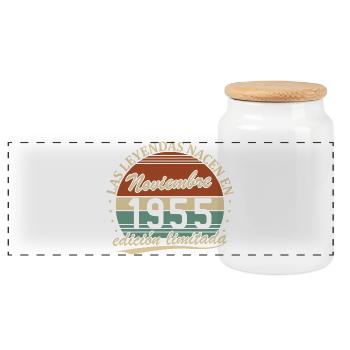 Novembre 1955 Vintage Rétro Anniversaire - Boîte à biscuits avec couvercle en bois - blanc - Devant