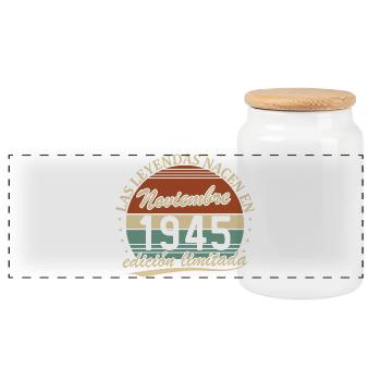 Novembre 1945 Vintage Rétro Anniversaire - Boîte à biscuits avec couvercle en bois - blanc - Devant